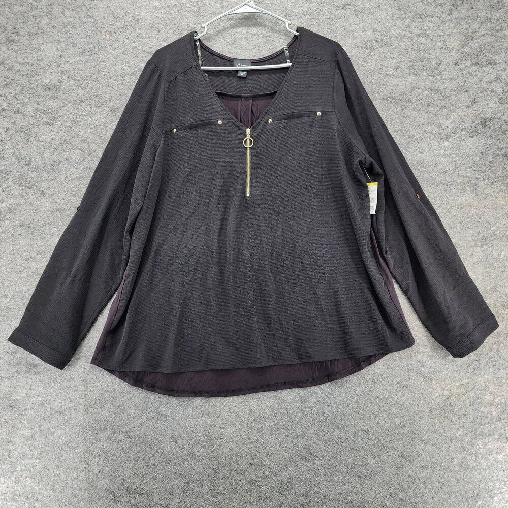 Simply Emma Top Womens 2X Long Sleeve Black Roll Tab